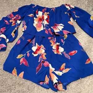 Pink Lily Royal Blue Off-the-Shoulder Romper. 💙